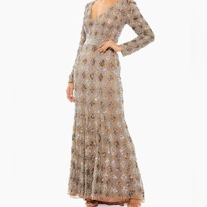 Mac Duggal Long-Sleeve Beaded A-Line Gown